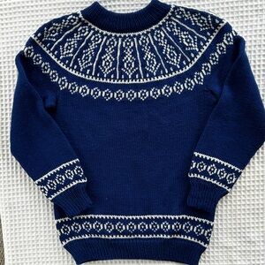Hand Crafted Fair Isle Fisherman Sweater Crewneck Pullover Acrylic Long